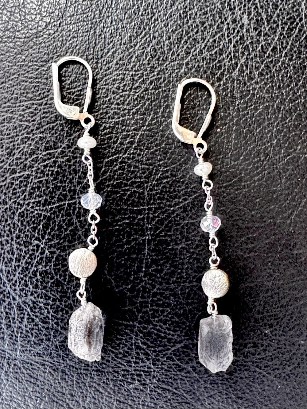 Sterling Silver herkimer diamond crystal Earrings - 2 1/2” long